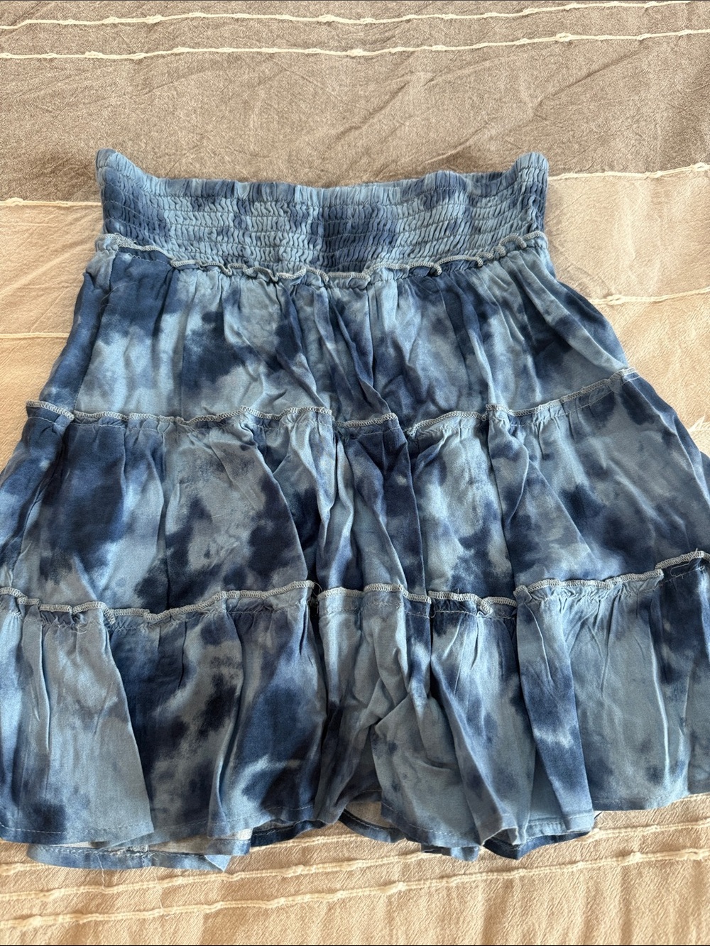 SO Blue Tie-Dye Tiered Mini Skirt